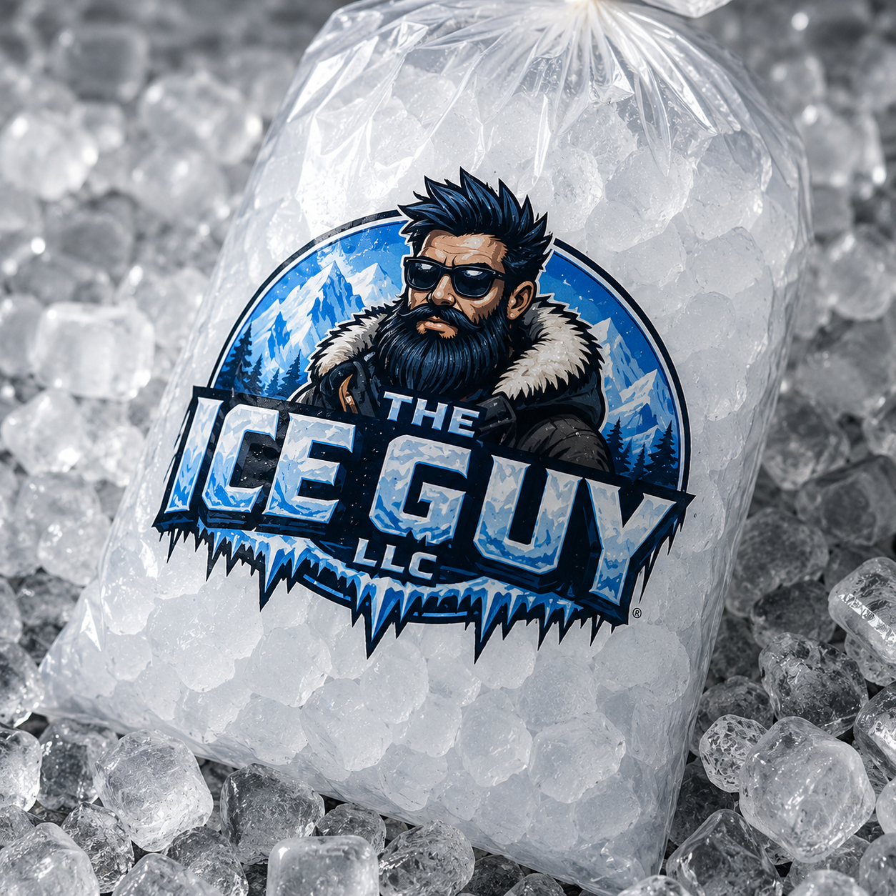 Branded Ice Guy bag of crystal clear ice